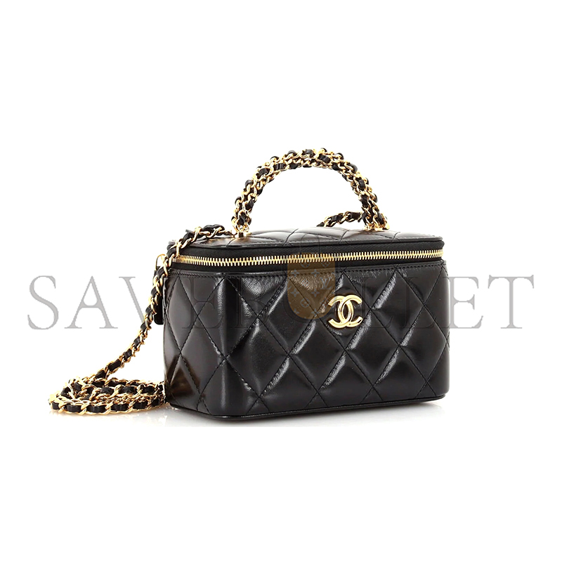 Ch**el quilted lambskin top handle vanity case with chain (17*9.5*8cm)